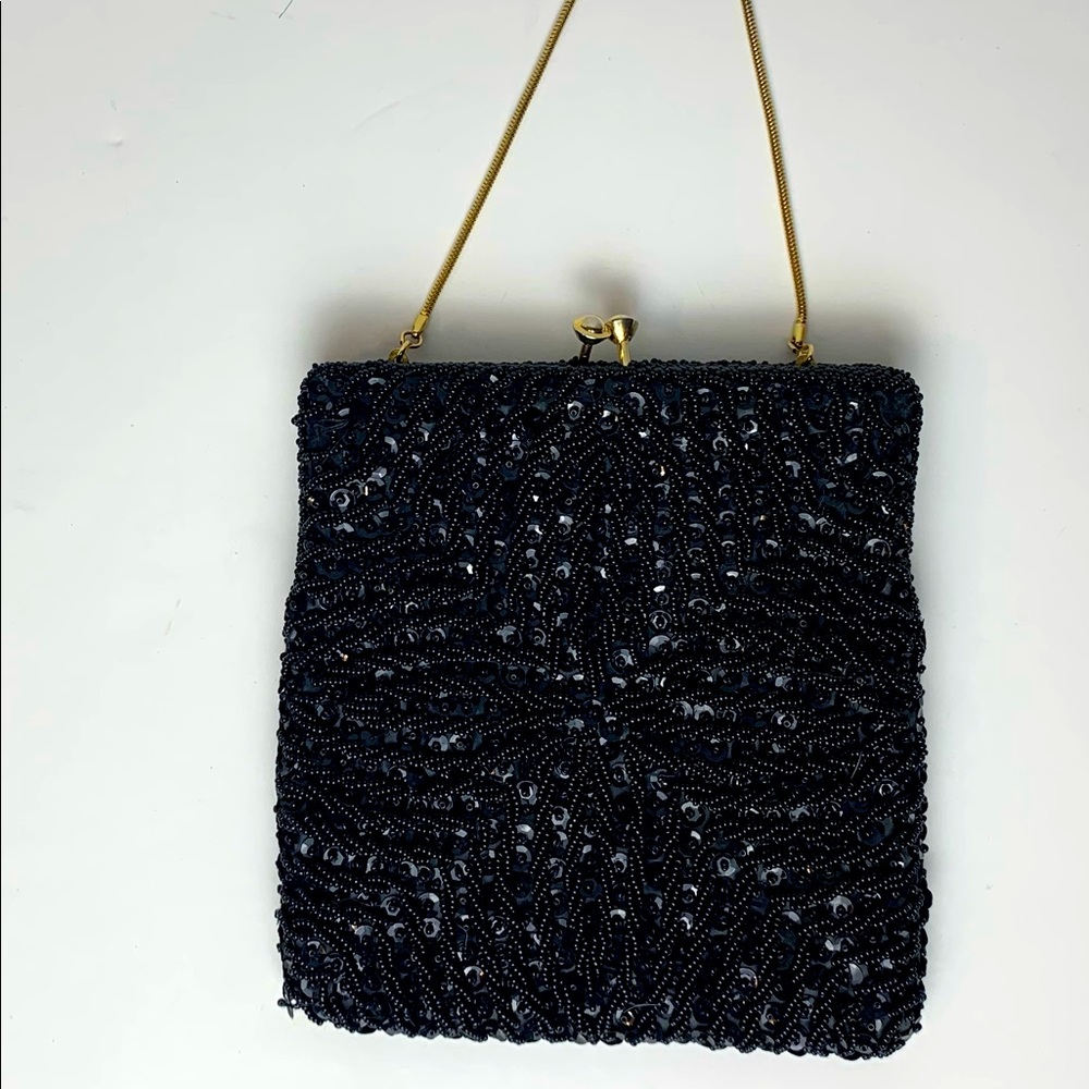 Black Beaded Purse With Chain
